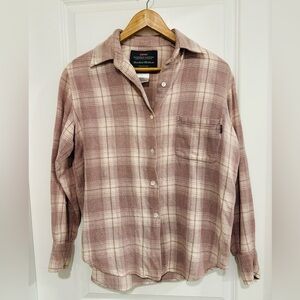 Esprit | Women's Plaid Button Down Shirt in Mauve and Cream Small 100% Cotton
